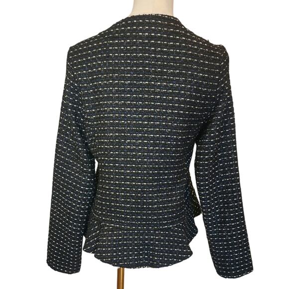 Dolan Tweed Collarless Open Front Jacket with Peplum Black/Blue Size Small - Picture 2 of 6